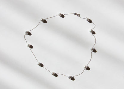 silver galaxy akoya 18K guld halsband